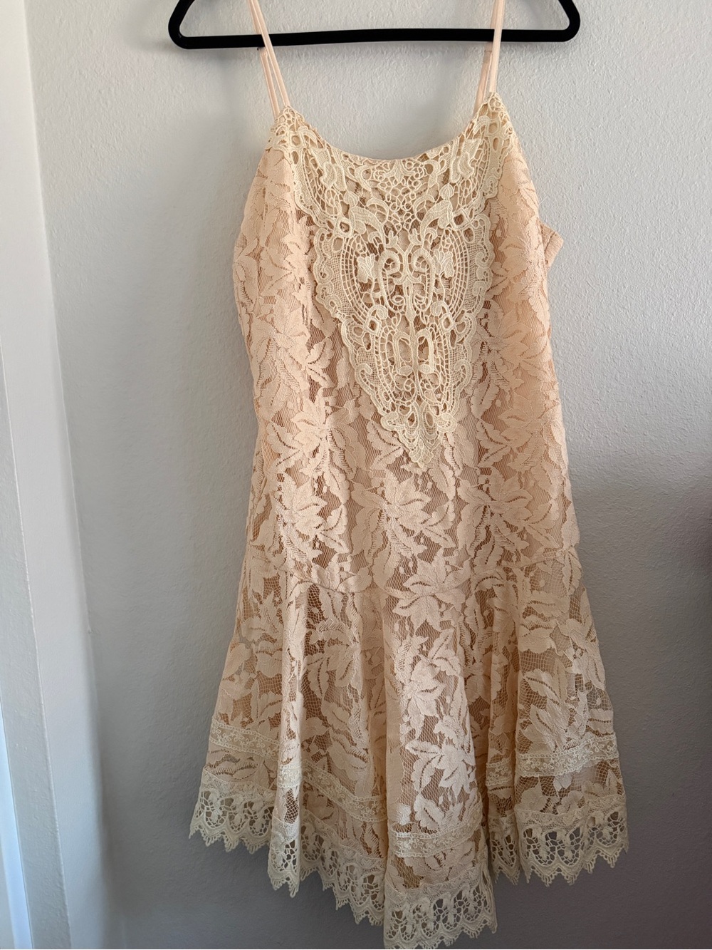 Anthropologie Champagne Strawberry Dress Crochet Lace Ivory Western Drop Waist